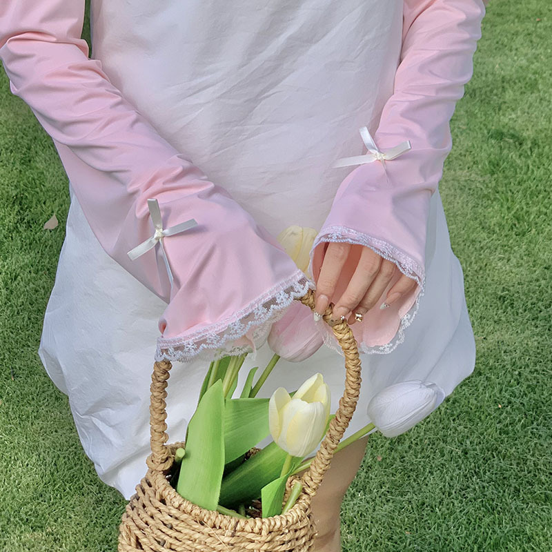 Puños de protección solar de boca grande sueltos de color sólido, encaje, puños ajustables, estilo coreano femenino, verano nuevo estilo, ciclismo, mangas de hielo