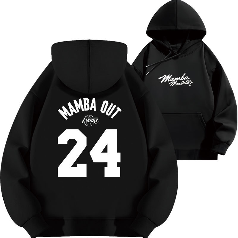 Kobe Mamba No. 24 Lakers Letter Print Hooded Sweatshirt Trendy Basketball Loose Autumn Fleece Thickened Top