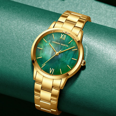 Ladies Japan Movement Waterproof Watch Jade Jade Green Women's Watch Pearl Shell Dial Stainless Steel Strap Watch