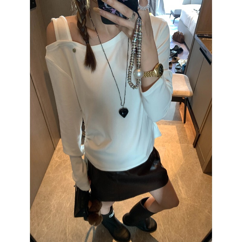 Trendy Korean-Style Design Asymmetrical Drawstring Waist Slimming T-Shirt Base Shirt Mq0853 Trendy Korean-Style Design Asymmetrical Drawstring Waist Slimming T-Shirt Base Shirt Mq0853