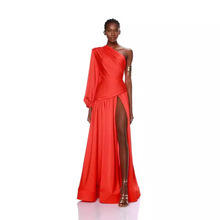 外贸高品质女装斜肩度假风连衣裙高级感长袖垂坠感连衣裙大裙摆