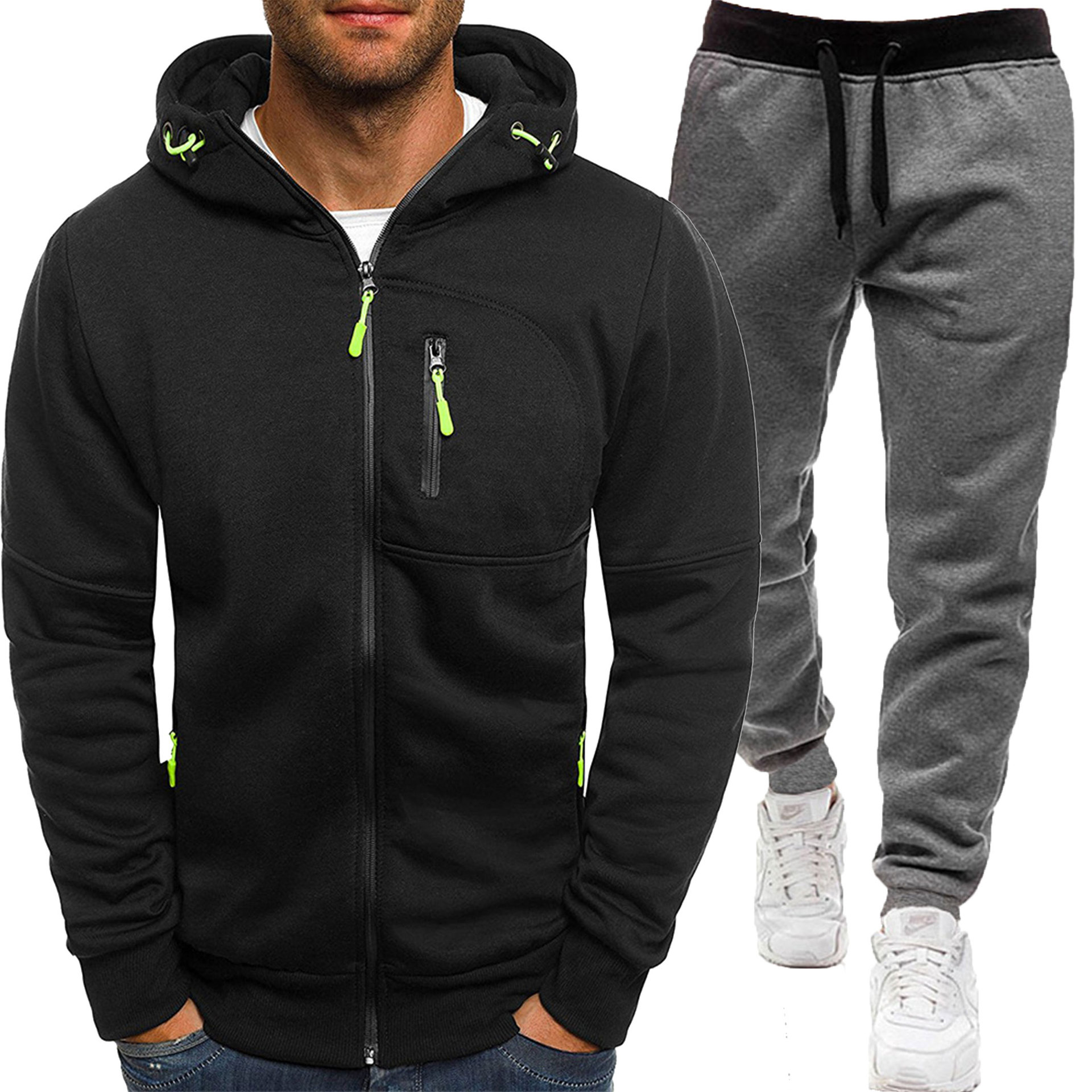 Set de hanorac cu glugă jacquard pentru bărbați, sporturi de toamnă și iarnă, fitness, timp liber, cardigan, jachetă, hanorac casual cu glugă_voghion.com