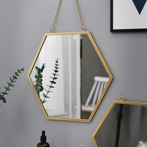 Nordic iron hexagonal wall-mounted mirror bathroom bathroom dormitory mirror wall-mounted washbasin wall-mounted makeup mirror