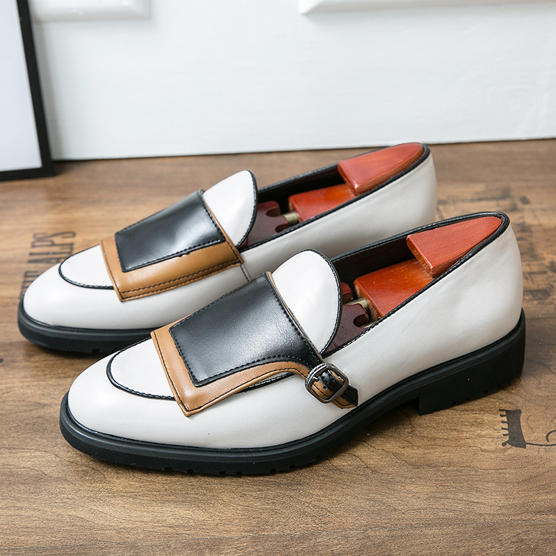 Zapatos casuales con costuras de cuero, zapatos de hombre con pies a juego de color de moda de primavera y otoño, zapatos de cuero de punta redonda transfronterizos de gran tamaño de tendencia al por mayor