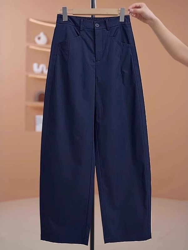 藏蓝色弯刀休闲裤女2025夏季薄款大码梨形身材宽松显瘦镰刀阔腿裤|undefined