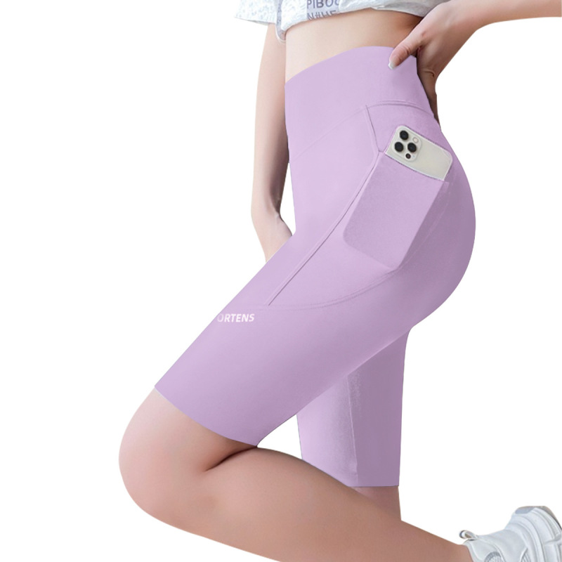 [Customized Processing] European and American Popular 5-Point Pants with High Waist and Hip Lifting Yoga Leggings Flap Pocket Pants Style Gym Butt Lift