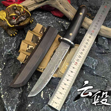 黑檀木大马士革VG10钢户外露营登山高硬度家用多功能收藏小直刀