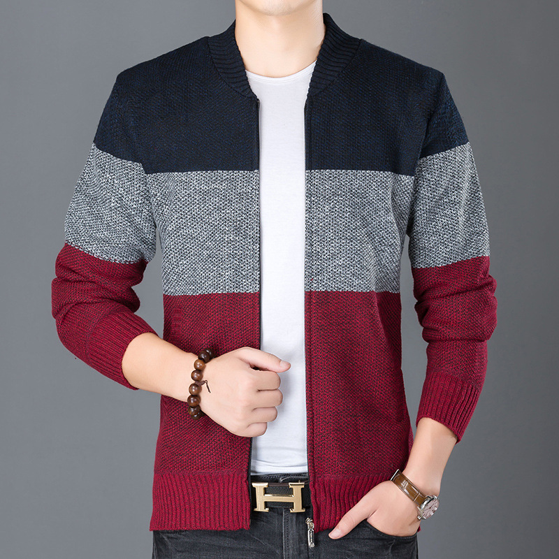 Autumn and Winter Casual Stand-Up Collar Men's Sweater Cardigan Dad Wear Striped Large Size Men's Youth Knitwear Ready for Sale Autumn and Winter Casual Stand-Up Collar Men's Sweater Cardigan Dad Wear Striped Large Size Men's Youth Knitwear Ready for Sale