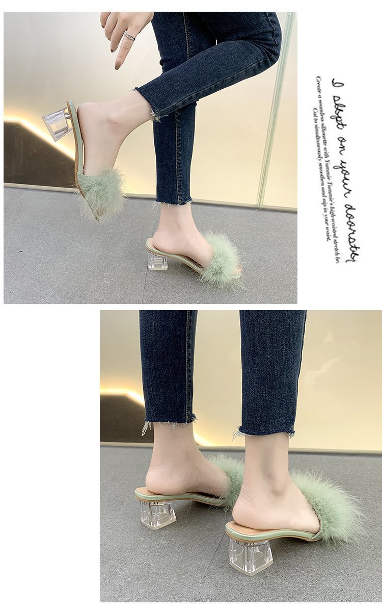 Women's Sexy Solid Color Feather Round Toe Fashion Sandals display picture 9