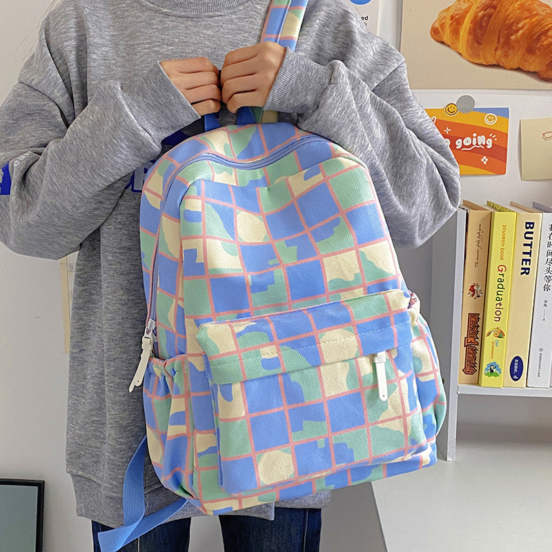 Nuevas mochilas escolares coloridas de gran capacidad con capacidad de celosía retro INS estudiantes mochilas escolares coreanas mochilas escolares de secundaria mochilas mochila