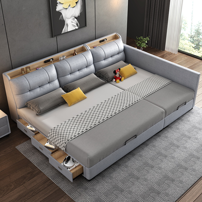Two-child family bed modern minimalist parent-child bed family three or four oversized bed fabric bed stitching bed technology cloth bed Two-child family bed modern minimalist parent-child bed family three or four oversized bed fabric bed stitching bed technology cloth bed