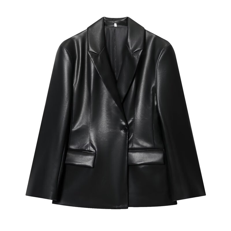 Za Cross-Border Women's Clothing Wholesale Spring & Fall New Style Slim Fit High-End Pu Leather Lapel Suit Jacket 1255765 Za Cross-Border Women's Clothing Wholesale Spring & Fall New Style Slim Fit High-End Pu Leather Lapel Suit Jacket 1255765