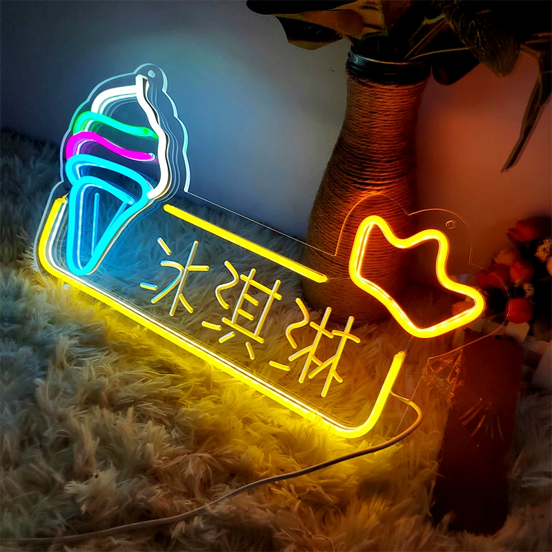 Неоновая LED вывеска в форме мороженого, светящийся акриловый знак, светильник 5V для рекламы