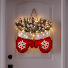 跨境新品Twinkling Christmas Mitten Wreath圣诞节发光手套花环