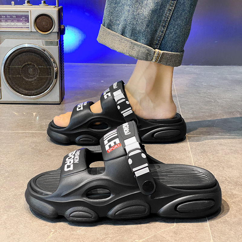 Zapatillas de un solo carácter para hombre 2025 uso exterior de verano suela gruesa pisando mierda, deportes de playa, sandalias de doble uso para conducción, mujeres transfronterizas