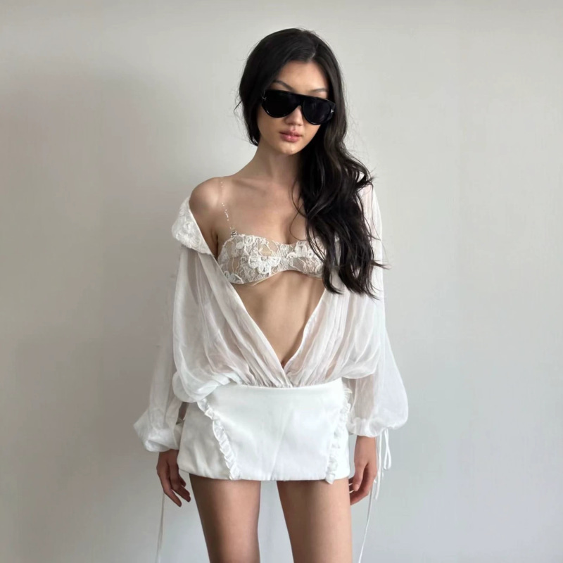 Vietnamese Niche Design Doubleb* Z2026 Pure Desire Style Sheer Lace Doll Collar Waist-Cinching Short Dress Vietnamese Niche Design Doubleb* Z2026 Pure Desire Style Sheer Lace Doll Collar Waist-Cinching Short Dress