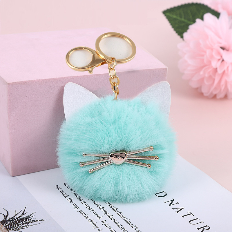 Cute Cat Alloy Plush Sequins Bag Pendant Keychain display picture 3