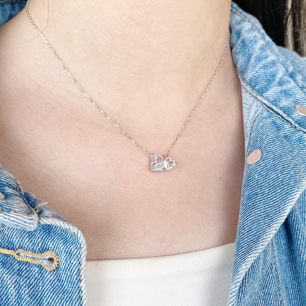 Fashion Square Heart Shape Sterling Silver Plating Inlay Zircon Pendant Necklace 1 Piece