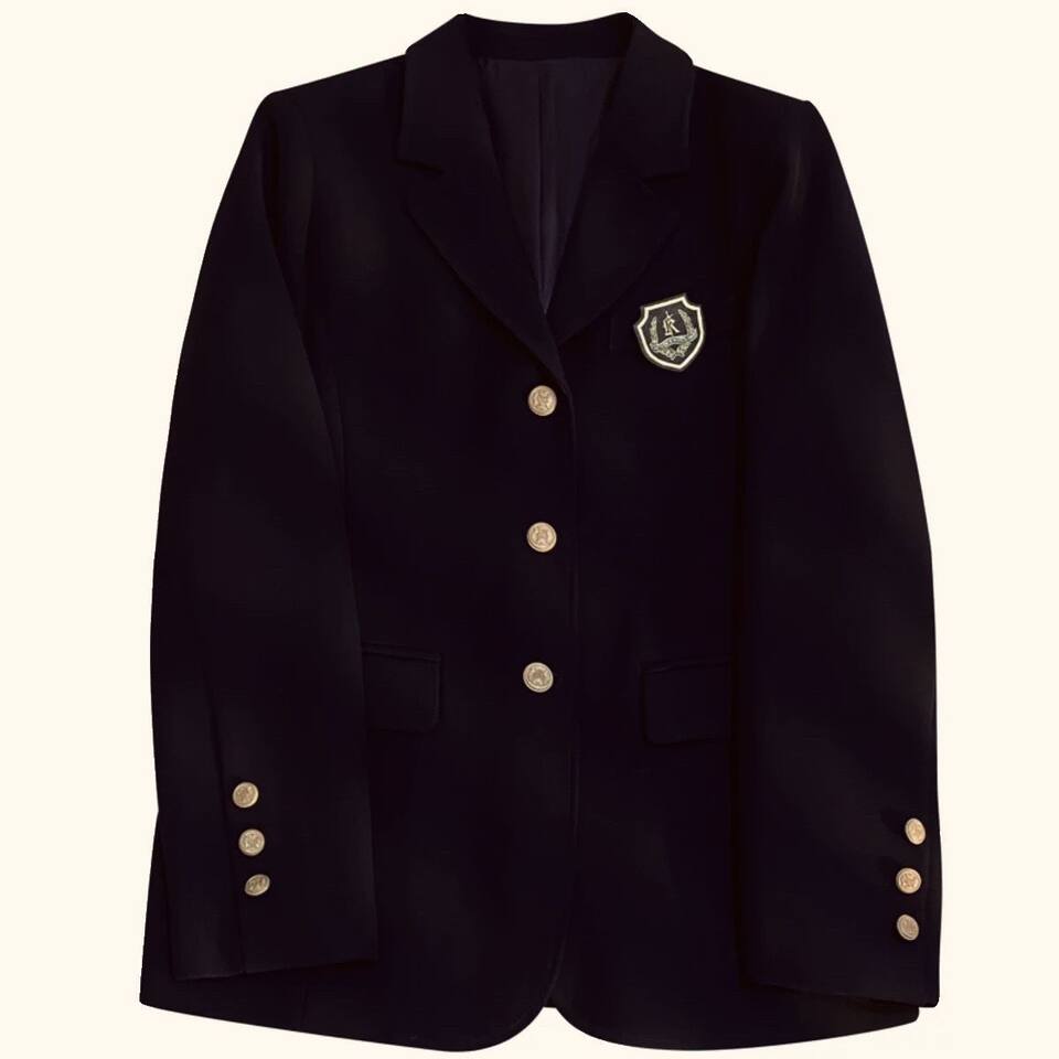 Áo blazer nữ dáng ngắn phong cách Hàn Quốc, áo khoác vest nữ tay dài cổ vest phối nút — màu xanh hải quân, màu đen