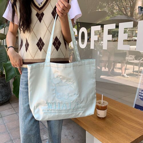 2961 Niche design pearlescent embroidery cream color large capacity canvas bag women's handbag shoulder tote bag