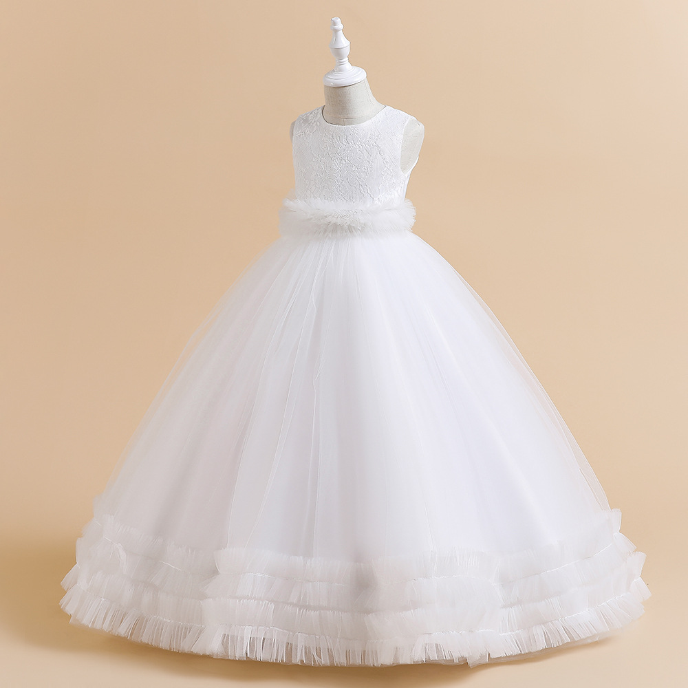 Amazon nuevo vestido de niña de las flores vestido largo vestido de novia de las niñas bordado malla princesa pettiskirt vestido de los niños