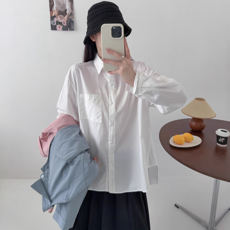 Designed Large Version High and Low Hem Single-Breasted Shirt Women's 2025 Autumn New Loose Slimming Look Top Cardigan