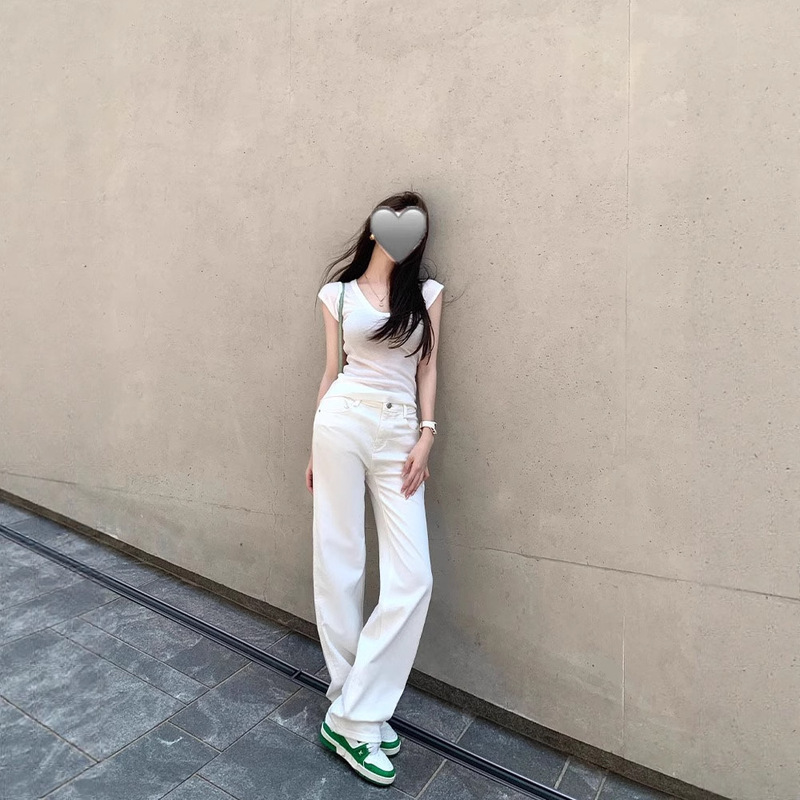 [Limited Private Server! Luxurious Mulberry Silk Pants] White Straight Casual Loose Pants and Jeans