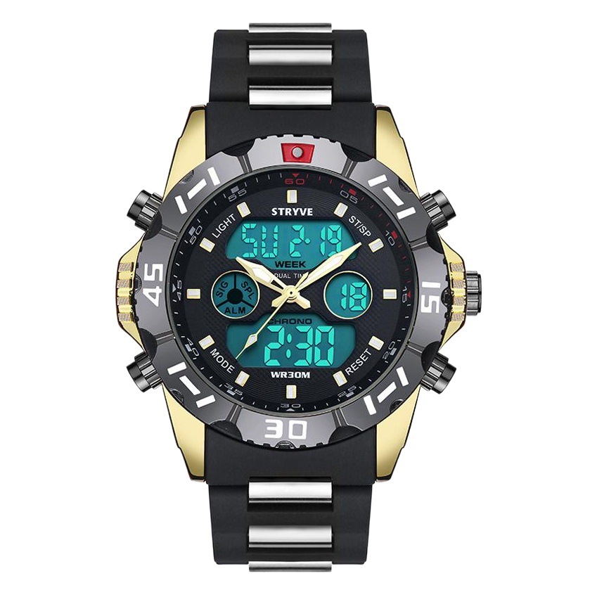 Nuevo STRYVE hombres multi-función Deportes impermeable reloj electrónico de cuarzo calendario cronógrafo pareja reloj de pulsera S8010