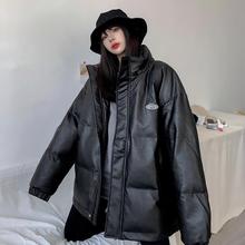 pu皮衣棉服女oversize潮2022新款宽松韩版冬季大码面包服棉衣外套