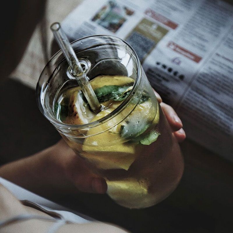 Taza de paja de vidrio transparente de gran capacidad taza de té de leche de jugo de hogar taza de leche de vidrio borosilicato taza de bebida creativa