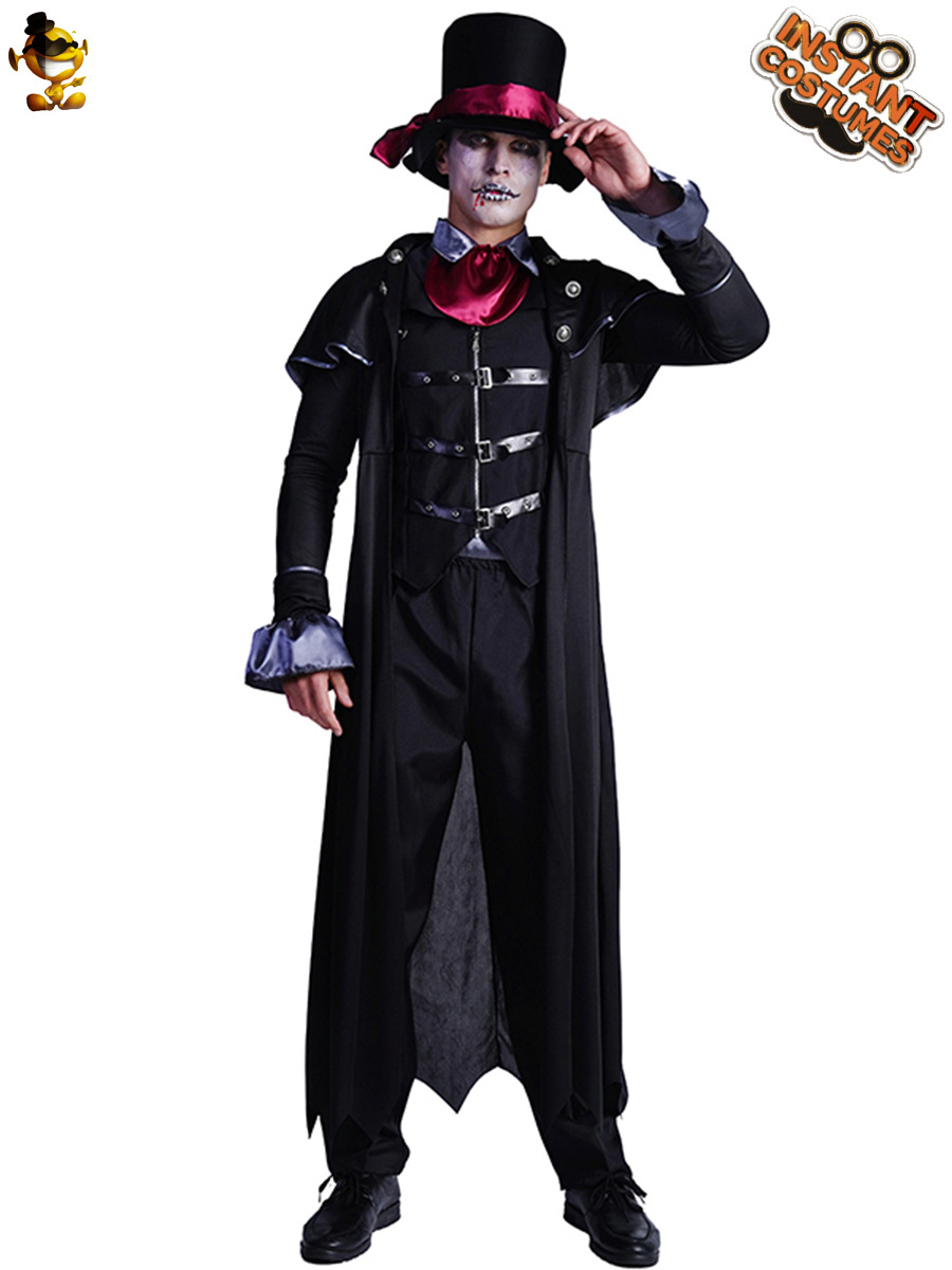 Halloween hombres adultos Steampunk evil vampiro con capucha traje Cosplay sangrienta ropa guapo