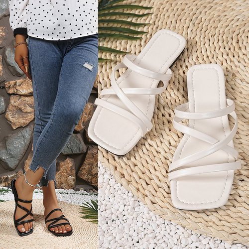 Women's Roman Criss-Cross Ankle Slippers - 2025 Spring - Plus Size Outdoor Fashion Breathable Casual Cross-Border Plus Size