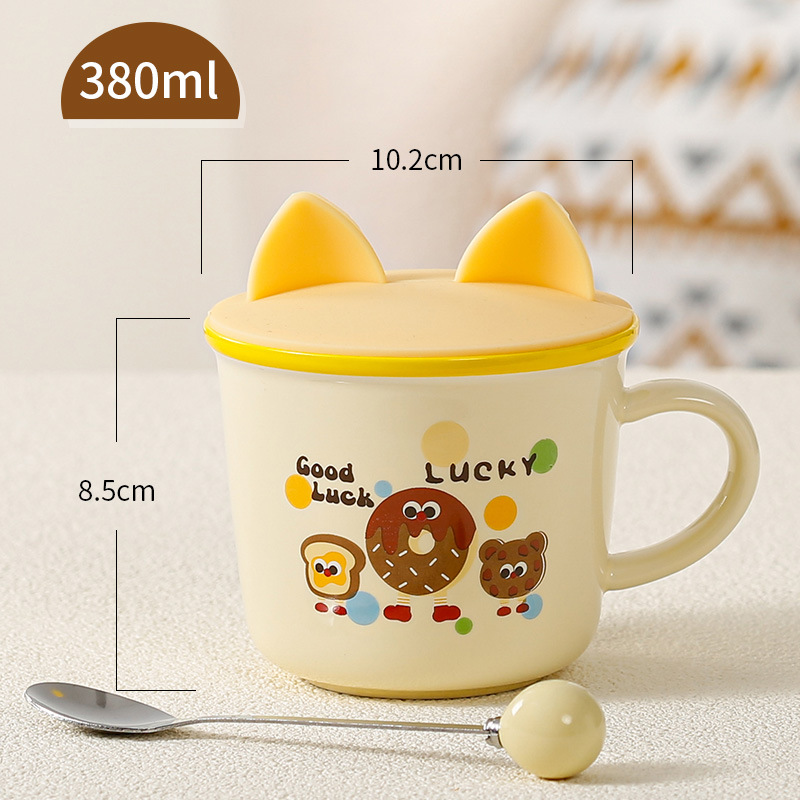 Taza de cerámica de regalo encantadora taza de regalo para niños taza de agua de dibujos animados taza de café doméstica con cubierta cuchara para niños
