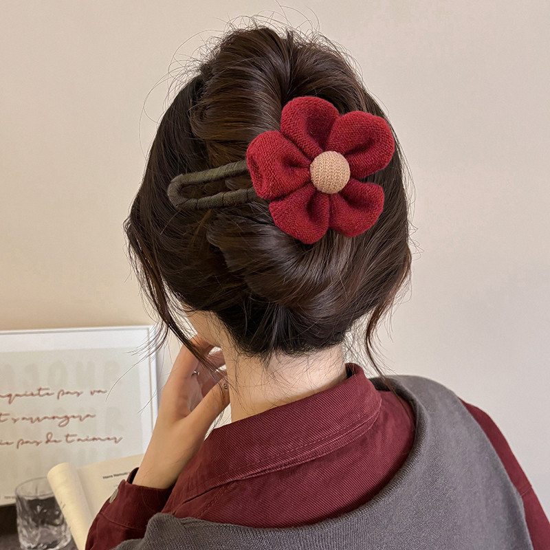 奶咖色花朵鸭嘴夹大号发夹后脑勺盘发抓夹女2025新款秋冬毛绒发饰|undefined