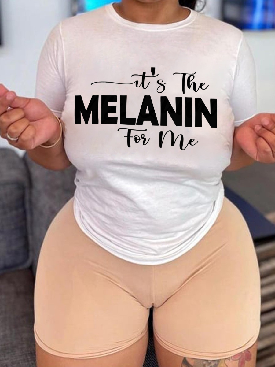 melanin printing pattern letters round neck short-sleeved ladies T-shirt nihaostyle clothing wholesale NSZZF70980