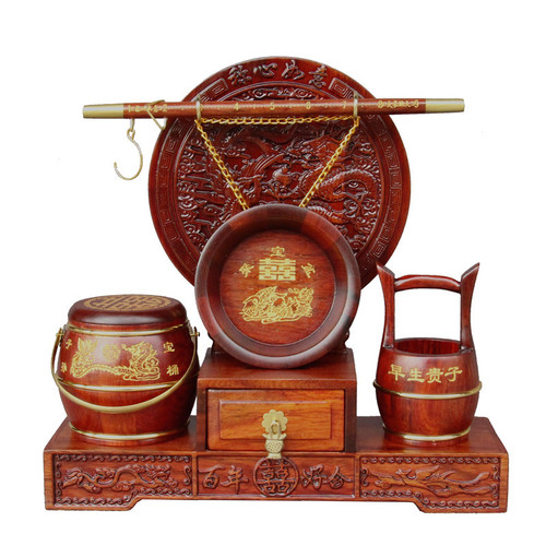 Redwood Descendants Bucket Wedding Supplies Decoration Seven-piece Set Solid Wood Early Childhood Dowry Dowry Supplies Toilet