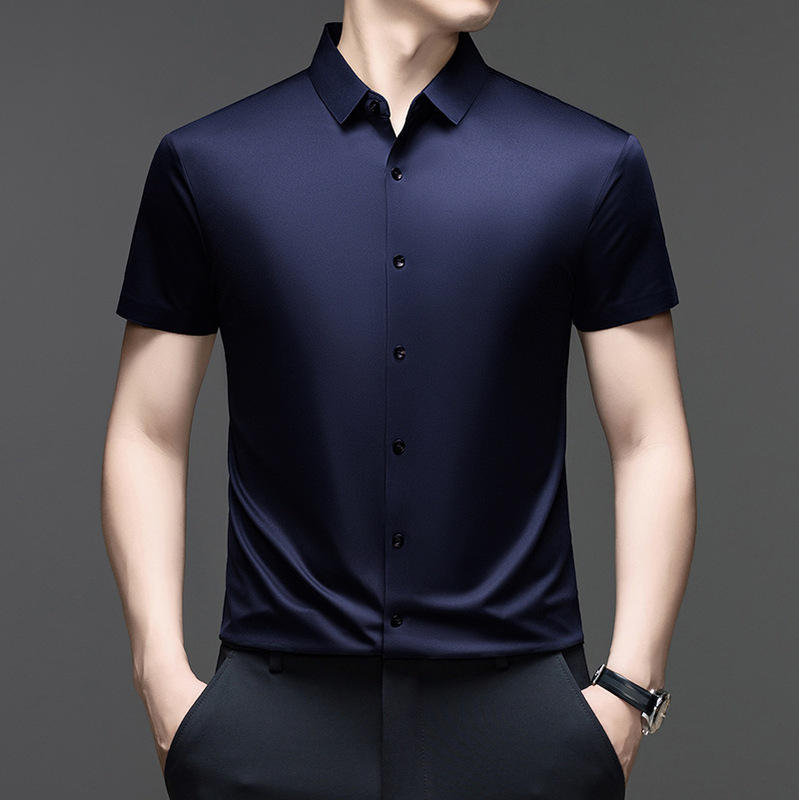 Summer Style Ice Silk Short-Sleeved Shirt for Men, Business Casual Shirt for Men, Slim Fit, Seamless, Iron-Free, Breathable Work Shirt