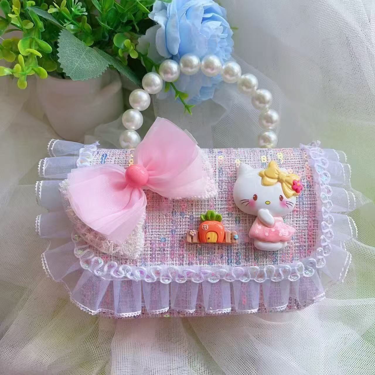 Bolso de mano de perlas bolso de princesa arco bolso de hombro de Año Nuevo bolso de cadena bolso de niños de viento fragante