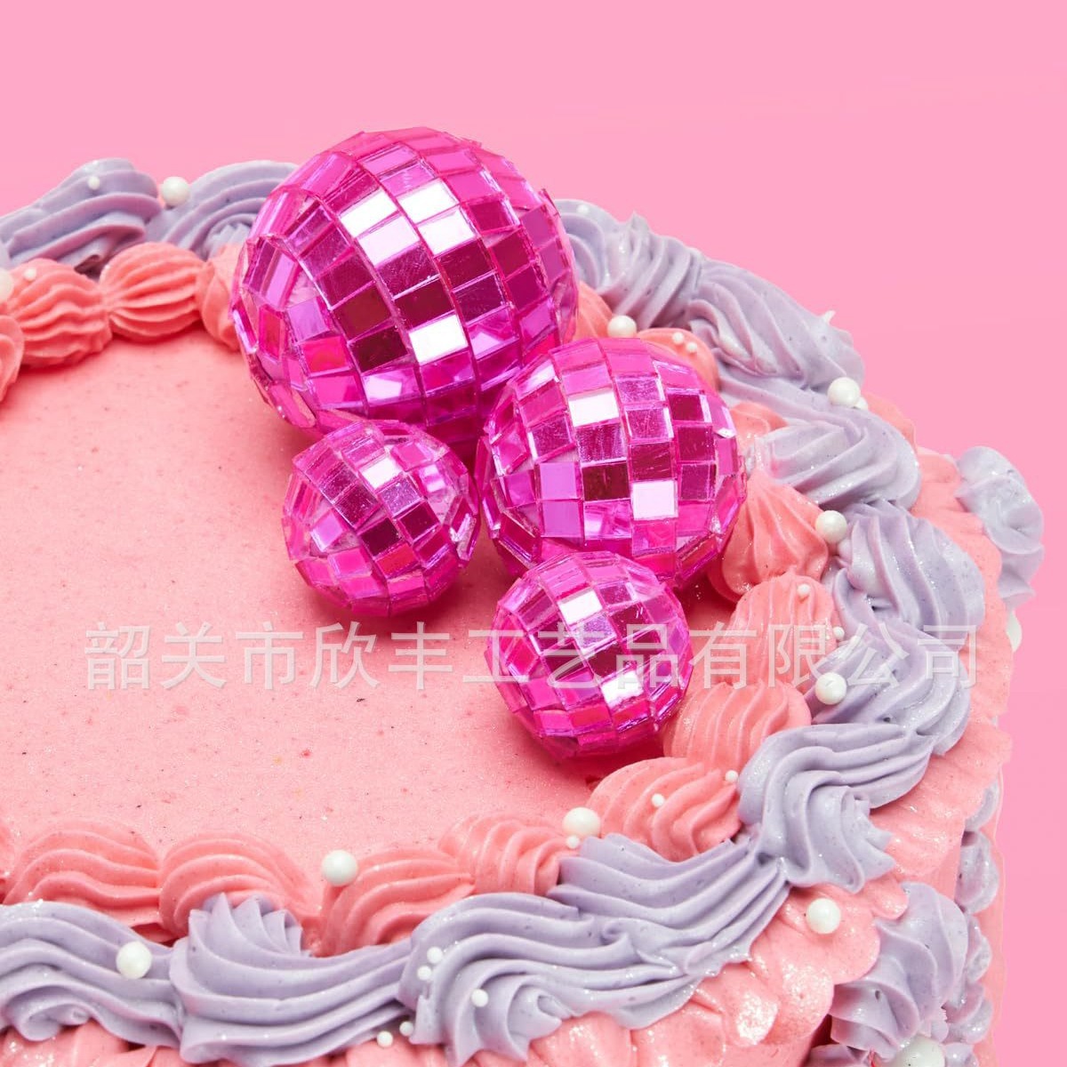 镭射球蛋糕摆件玫红色镜面球 disco舞台婚庆橱窗装饰反射球圣诞球