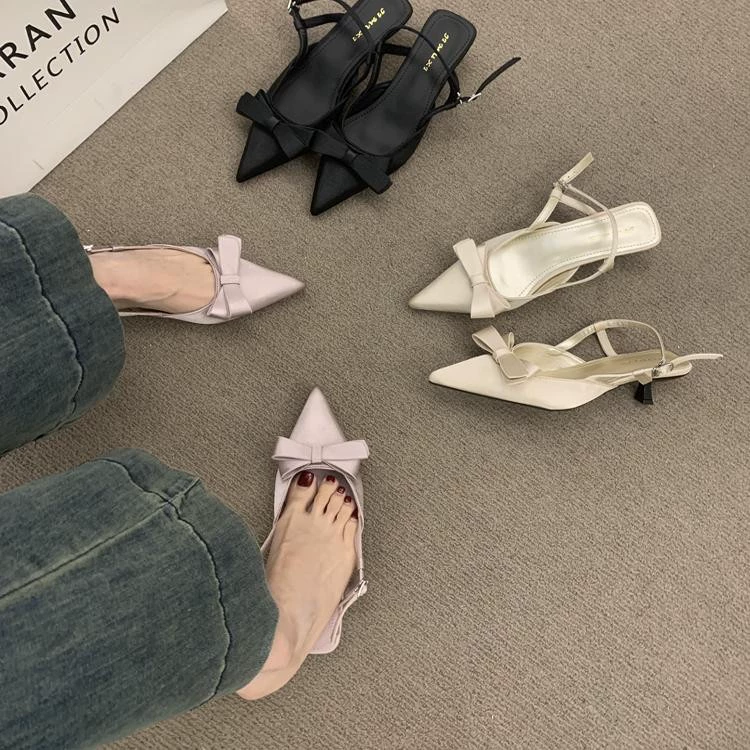 Французский атласный бант нежный ветер вечерняя обувь потрясает сандалии Баотоу женская обувь на высоком каблуке одиночная обувь