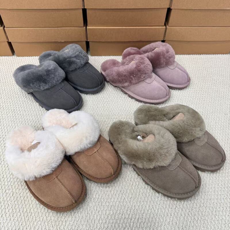 Sangpo new style wool-covered flat slippers for women, featuring a star design, comfortable for indoor wear, and easy to slip on
