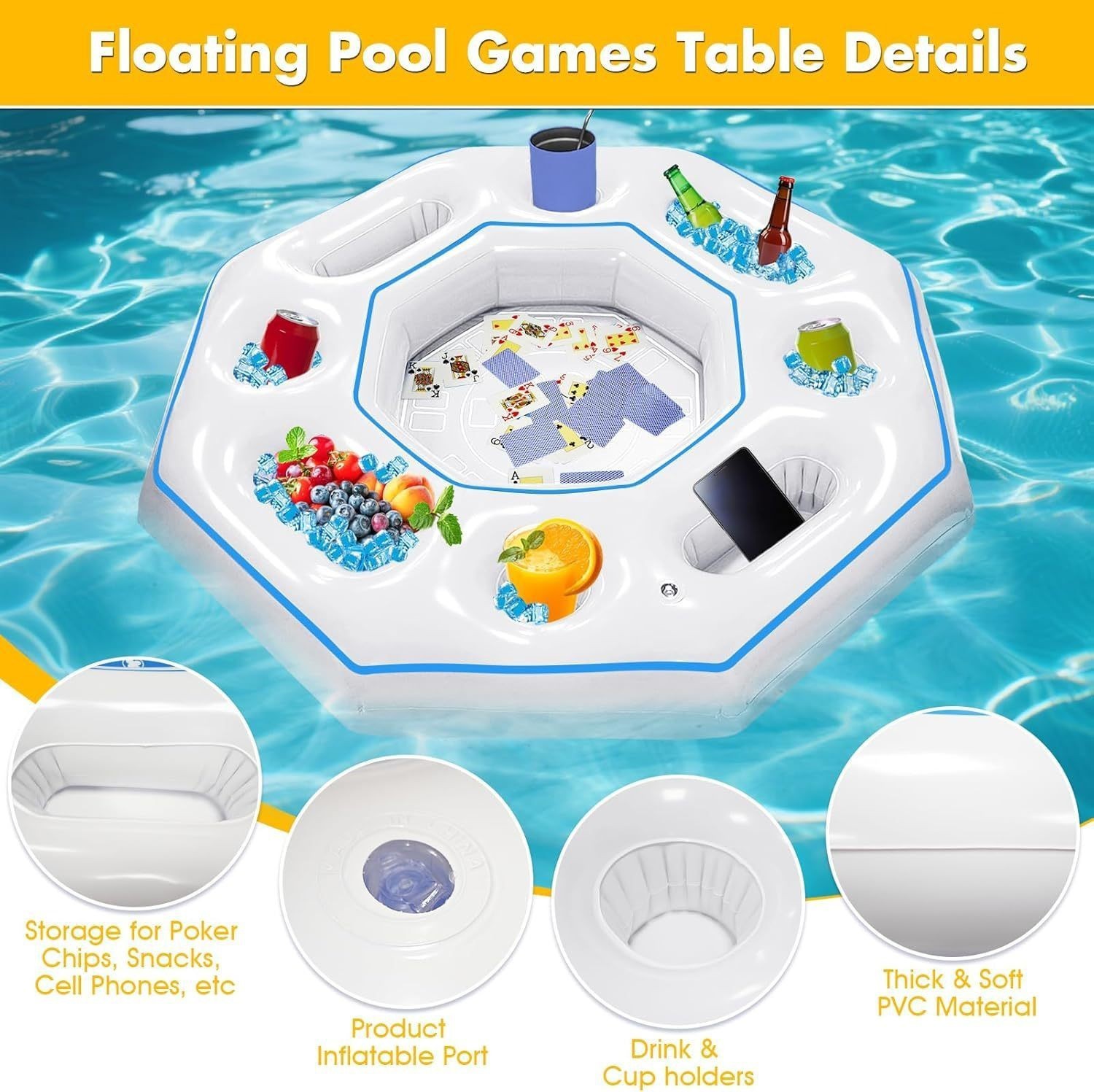 Inflatable Poker Table For Pool Party With Integrated Ice Bar_voghion.com