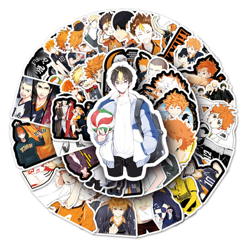 52 pieces of volleyball boy Japanese cartoon anime graffiti suitcase scooter dead fly decorative car waterproof stickers