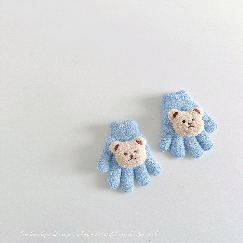 二重の厚い厚いかわいい熊の手袋の冬のベルベットの5本の指の手袋の子供の漫画の保温の赤ちゃんの手袋|undefined