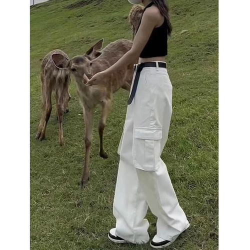 Designer Slimming High-Waisted Straight Leg Denim White Women's 2024 Work Pants Commute New Outerwear Stylish