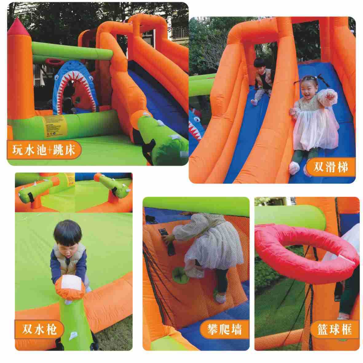 Interior y exterior inflables infantiles castillo trampolín casero piscina saltar tiburón doble tobogan rociador fuerte traviesos