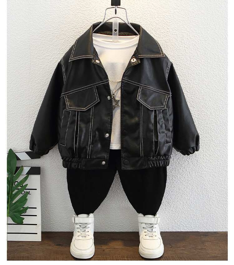 Mingxian Leather 2024 Autumn New Korean Edition Children's Cool and Handsome Jacket Boys' Spring Top_voghion.com