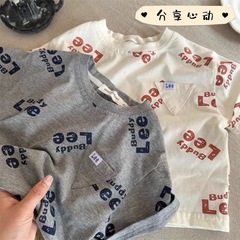 2024 Summer New Thin Top Full Print Letter Children's T-shirt Trendy Brand Boys and Girls Short Sleeve T Pure Cotton 