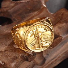 Temu热卖美国金色荣耀镀金色圣高登双鹰金币造型戒指环