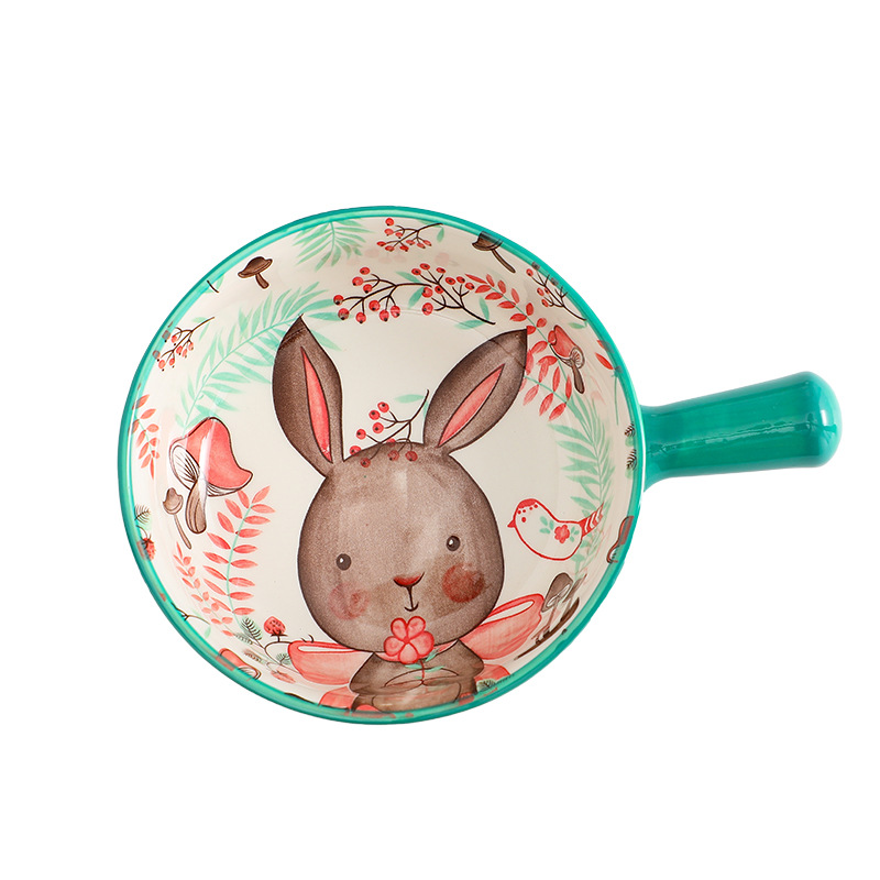 Dibujos animados mango tazón de cerámica personalidad tazón de fideos instantáneos con mango para hornear tazón de arroz horneado Internet celebridad animal vajilla de cerámica